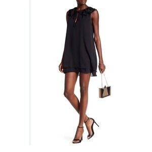 Amanda Uprichard Small Mini‎ Dress Black Sleeveless V Neck Belle Ruffle Tie Neck